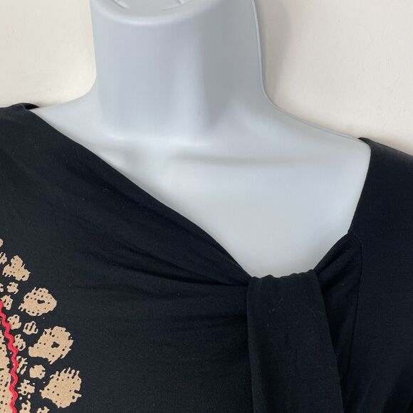 Desigual Floral Abstract Graphic Print Twist Neck Long Sleeve Top Black Large - Picture 6 of 12